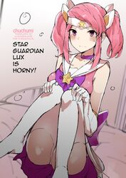 1girls chuchumi clothed clothed_female comic doujin doujin_cover doujinshi female female_focus female_only fully_clothed league_of_legends looking_at_viewer luxanna_crownguard magical_girl panties photo pink_eyes pink_hair posing school_uniform schoolgirl solo solo_female solo_focus star_guardian_lux star_guardian_series underwear