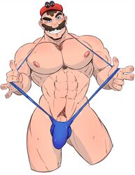 1boy 2020 abs balls_bulge banana_hammock bara bara_tiddies bara_tits big_muscles big_mustache big_pecs blue_banana_hammock blue_eyes blue_swimwear blue_thong blush blushing brown_hair bulge cappy_(mario) chest_hair color dilf erect_nipples evil_grin facial_hair flaccid flaccid_penis gay happy_trail hat huge_pecs human human_only indigosoulart light-skinned_male light_skin male male_chest male_focus male_only manboobs manly mario mario_(series) mature mature_male moobs moustache muscular muscular_male mustache naughty_face nintendo nipples pecs pectorals penis penis_peek penis_shaped_bulge penis_under_clothes pink_nipples pubic_hair seductive simple_background six_pack sling_bikini solo solo_focus solo_male standing super_mario_odyssey swimwear teeth teeth_showing thick_eyebrows thick_thighs thong veiny_penis white_background