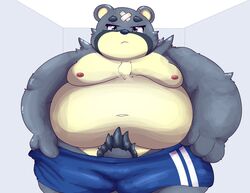 2020 animal_crossing anthro belly bottomwear clothing curt_(animal_crossing) genitals hi_res kemono kusosensei male mammal moobs nintendo nipples obese obese_anthro obese_male overweight overweight_anthro overweight_male penis pubes shorts solo ursid video_games