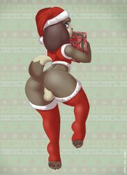 2020 3_toes animal_crossing anthro anus backsack balls black_claws black_nose black_pawpads blue_eyes bottomless brown_body brown_fur brown_hair canid canine canis christmas christmas_clothing christmas_headwear christmas_present claws clothed clothing digby_(animal_crossing) dipstick_tail domestic_dog eyebrows fur furry furry_only genitals gift girly hair hat headgear headwear hi_res holding_object holidays legwear looking_at_viewer looking_back male male_only mammal mr-shin multicolored_tail nintendo pawpads raised_leg raised_tail red_clothing red_legwear red_stockings red_topwear santa_hat shih_tzu solo stockings tail tan_balls tan_body tan_fur thick_eyebrows toe_claws toeless_stockings toes topwear toy_dog video_games white_clothing white_legwear white_stockings white_topwear