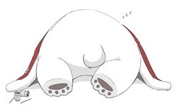 2020 anthro anus ass bedding blanket fur gayousi7 hi_res kemono lying mammal overweight paws polar_bear simple_background sleeping text ursid ursine white_background white_body white_fur x_anus