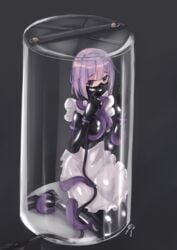 ambiguous_penetration breathplay container covered_penetration dress face_mask girl_in_a_box implied_penetration implied_sex in_container latex maid_outfit maid_uniform padlock pipelining purple_eyes purple_hair rubber rubber_suit ruffles sex_under_clothes sex_under_dress shiro sunny tears tentacle tentacle_under_dress tentacles_under_clothes trapped tubes