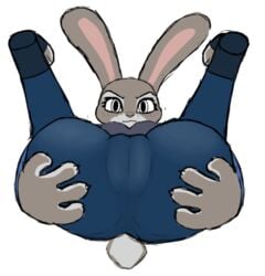 4_fingers anonymous_artist anthro ass cameltoe clothing countershade_tail countershading disney female fingers flexible foreshortening fur genital_focus genital_outline genitals grey_body grey_fur hand_on_butt judy_hopps lagomorph legs_behind_head legs_up leporid lying mammal on_back plump_vulva presenting presenting_pussy pussy_outline rabbit rough_sketch scut_tail simple_background sketch solo toeless_shoes uniform white_background white_eyes zootopia