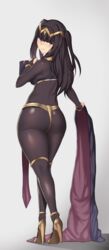 1girls ass aster_crowley big_ass big_breasts bodystocking cape female female_focus female_only fire_emblem fire_emblem_awakening full_body full_bodystocking high_heels large_ass long_hair looking_back nintendo solo standing tharja_(fire_emblem) undressing