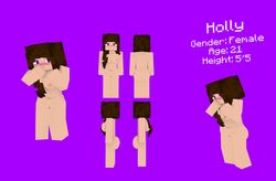 3d big_breasts brown_hair character female female_only holly_(spongee) human mine-imator minecraft nude purple_eyes solo spongee tagme teenager