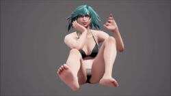 1girls 3d animated barefoot bra breasts butt cleavage feet female female_only foot_fetish jiggle looking_at_viewer makeup markings medium_breasts messy_hair no_shoes plain_background posing sitting soles solo soul_calibur tira toes two_tone_hair underwear