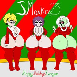 3girls big_ass big_breasts blonde_hair cartoon_network christmas crossover disney disney_channel disney_xd fat_ass female female_only gaz_membrane goblin goblin_female green_background green_skin holidays huge_ass huge_breasts hyper_ass invader_zim j.monkey23 lord_dominator mandy_(billy_and_mandy) nickelodeon nicktoons pale_skin purple_hair red_background red_eyes red_sclera socks striped_background the_grim_adventures_of_billy_and_mandy thick thick_eyebrows thick_eyelashes thick_thighs thighhighs two-tone_background wander_over_yonder white_hair