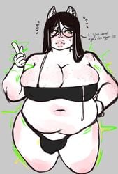 1futa big_breasts black_hair breast_expansion chubby dialogue dickgirl dog_ears expansion futanari glasses green_eyes grey_background hella_sweetlamb homestuck intersex jade_harley long_hair ms_paint_adventures solo text weight_gain white_skin