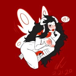 aradia_megido black_hair breasts futanari homestuck horns long_hair one_eye_closed pierump tagme tentabulge tentacle tentacle_penis wings wink