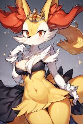 1girls ai_generated anthro big_breast big_breasts braixen breast_exposed breasts dress female female_only fox_girl nipples no_bra pokémon_(species) pokemon pokemon_(species) solo