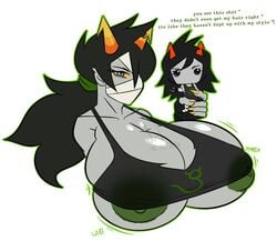 areolae big_areola big_breasts big_nipples black_hair breasts cleavage funko_pop! green_nipples grey_skin hiveswap homestuck pierump polypa_goezee ponytail sharp_claws torn_clothes