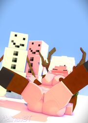 3d big_breasts brown_stockings character christmas christmas_outfit emilia_jungle_(melinajbt) female female_only human melinajbt mine-imator minecraft nude oc outdoors outside pussy snow snow_golem snowman solo spread_legs tagme teenager white_hair