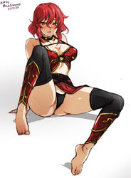 1girls artist_name barefoot black_panties breasts cleavage collar commentary dated feet female female_only fire_emblem fire_emblem:_mystery_of_the_emblem fire_emblem:_shadow_dragon_and_the_blade_of_light headband highs lingerie looking_at_viewer medium_breasts minacream minerva_(fire_emblem) nintendo panties red_eyes red_hair short_hair soles solo thighhighs toes underwear