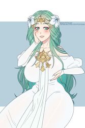 1futa bare_shoulders big_breasts blush collarbone cryptid_crab dickgirl erection erection_under_clothes fire_emblem fire_emblem:_three_houses fully_clothed futanari green_eyes green_hair huge_breasts large_breasts long_hair looking_at_viewer mature mature_female milf nintendo rhea_(fire_emblem) solo solo_female thick_thighs tight_clothing very_long_hair voluptuous