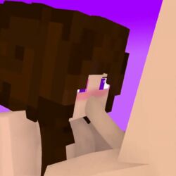 1boy 1boy1girl 1girls 3d animated big_breasts brown_hair character fellatio female holly_(spongee) human mine-imator minecraft nude nymphomania purple_eyes spongee teenager