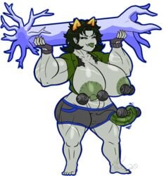 big_breasts homestuck muscular muscular_female nepeta_leijon nipple_piercing pierump