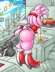 amy_rose anthro artificial_insemination background bending_over boots bottomless bubble_butt clouds cum cum_in_pussy cum_inside digital_media_(artwork) dildo dildo_in_pussy eulipotyphlan from_behind gloves green_eyes heels hi_res llortor machine muscular_back penetration pink_body pink_hair pussy pussy_juice pussy_juice_drip sega sex_machine skirt sky sonic_(series) tail thick_thighs upskirt vaginal_penetration