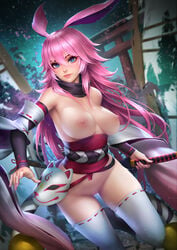 animal_ears benghuai_xueyuan bunny_ears honkai_impact japanese_clothes neoartcore nipples no_bra nudtawut_thongmai pubic_hair pussy sword thighhighs uncensored yae_sakura_(benghuai_xueyuan)