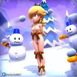 3d blonde_hair blue_eyes bondage breasts christmas cold femsub hair_over_one_eye high_heels mario_(series) mr._blizzard naked_heels nintendo nude onmodel3d outdoors princess_rosalina pussy ribbon ribbon_bondage ribboned_body self_upload small_breasts snow solo solo_female super_mario_bros. visible_breath