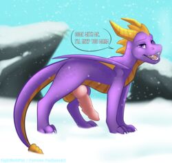 activision balls christmas dragon feral fightmeatpax genitals hi_res holidays knot male male_only penis purple_dragon ribbed_penis snow solo spyro spyro_the_dragon video_games winter