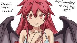 bat_wings bra drawn fanart itadaki!_seieki membranous_wings red_eyes red_hair setogaya_mari vampire_girl wings