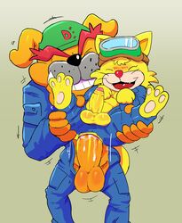 2boys absurd_res anal anthro anus ass balls big_dom_small_sub blush carrying clothing dribble_(warioware) duo foreskin gay gay_sex genitals hi_res lifted male male/male male_only mario_(series) nintendo pawpads penis redemption3445 size_difference spitz_(warioware) torn_clothing video_games warioware