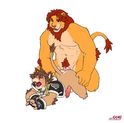 2boys anal anal_sex animal_genitalia animal_penis anthro blush bottomless closed_eyes clothed clothing disney duo erection felid feline feline_penis gay genitals hair kingdom_hearts lion lion_sora looking_pleasured male male/male male_only male_penetrated male_penetrating male_penetrating_male mammal mazemore pantherine partially_clothed penetration penis pubes raised_tail simba simple_background sora_(kingdom_hearts) square_enix the_lion_king video_games white_background yaoi young