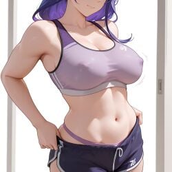 ai_generated erect_nipples genshin_impact gym_uniform panties raiden_shogun shorts sports_bra sportswear teasing