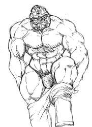 balls bara bulge clayton_carmine d_ron_r flaccid gears_of_war helmet male male_only monochrome muscles muscular penis solo solo_male