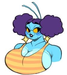 afro_puffs alien alien_girl alien_humanoid animation_sensation antennae antennae_(anatomy) ass bbw big_breasts big_butt blue_body blue_skin breasts breasts_bigger_than_head chubby chubby_female cleavage fat janet_tangeen lipstick oc original original_character plus_size purple_hair star_earrings tagme tank_top upper_body yellow_eyes