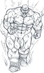 balls bara big_penis d_ron_r dragon_ball dragon_ball_z flaccid male male_only monochrome muscles muscular nappa nude penis solo solo_male