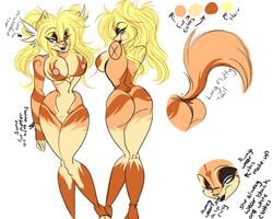 angel_kryis anthro ass blonde_hair blue_eyes breasts canine crystal-for-ever female female_only fox genitals hair husky nipples open_mouth open_smile orange_fur pussy simple_background smile teeth white_background