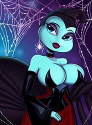 1girls a_bug's_life black_widow_spider blue_eyes breasts bug_girl bursting_breasts busty disney halloween large_breasts lips partially_clothed pixar red_lips rosie_(a_bug's_life) sonson-sensei spider