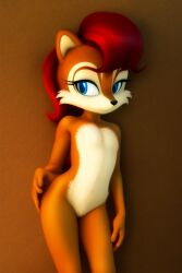 1girls ai_generated anthro blue_eyes brown_background brown_fur completely_nude cub female female_focus female_only flat_chest furry furry_female looking_at_viewer nude red_hair sally_acorn sega simple_background sonic sonic_(series) sonic_the_hedgehog_(series) teenage_girl younger_female