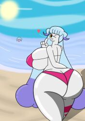 ass ass_bigger_than_torso beach big_ass big_breasts bikini breasts bubble_ass bubble_butt heart_hair_ornament lobotomy_corporation long_hair magical_girl oomyloops pink_bra pink_panties project_moon queen_of_hatred white_body white_skinned_female