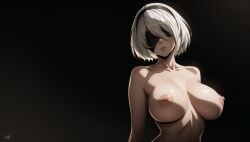 ai_generated big_breasts large_breasts lxlbanner nier:_automata nipples nude short_hair standing white_hair yorha_2b