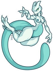 3:4 alternate_color anthro breasts claws digitigrade female genitals green_eyes hi_res legendary_pokémon long_tail looking_at_viewer mewtwo misericorde nintendo pokemon pokemon_(species) pussy simple_background slightly_chubby solo thick_tail thick_thighs video_games white_background wide_hips