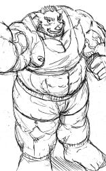 anthro bara d_ron_r furry male male_only monochrome muscles muscular solo solo_male sus_(pig)