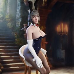 3d 3d_(artwork) 3d_model 3d_print baldur's_gate baldur's_gate_3 baldurs_gate body_suit bodysuit bowtie braid bunny_costume bunny_ears bunny_tail bunnygirl bunnysuit collar dungeons_and_dragons female forgotten_realms gloves heels huge_breasts large_ass large_breasts makeup qb_works serving_tray shadowheart stockings