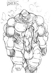 balls bara big_balls big_penis boner d_ron_r erection male male_only monochrome muscles muscular penis solo solo_male