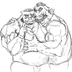 anthro bara d_ron_r furry male male_only monochrome muscles muscular sus_(pig)