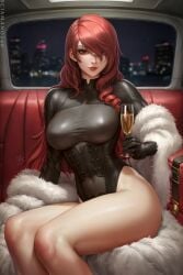 1girls artist_signature atlus bare_hips bare_legs bodysuit breasts champagne_glass female female_only fur_coat hair_over_one_eye hartman_hips hips hourglass_figure large_breasts light-skinned_female light_skin long_hair looking_at_viewer megami_tensei mitsuru_kirijo naughty_face persona persona_3 persona_4_arena red_hair sciamano240 slim_waist solo solo_female teasing teasing_viewer thick_lips thick_thighs thighs watermark wide_hips wide_spread_legs