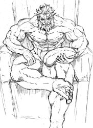 balls bara beard big_balls big_penis boner d_ron_r erection facial_hair male male_only monochrome muscles muscular nude penis sitting solo solo_male