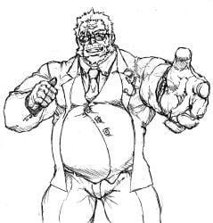 amatsumara_(tokyo_afterschool_summoners) balls bara bulge d_ron_r flaccid male male_only monochrome muscles muscular penis solo solo_male tokyo_afterschool_summoners