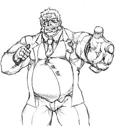 amatsumara_(tokyo_afterschool_summoners) balls bara bulge d_ron_r flaccid male male_only monochrome muscles muscular penis solo solo_male tokyo_afterschool_summoners