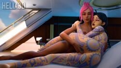 3d animated black_hair completely_nude female_only fingering fortnite full_body_tattoo helix3d jules_(fortnite) kissing making_out nude_female ocean_(fortnite) pink_hair sound tagme tattoo twintails video yuri