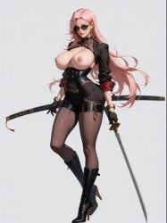 ai_generated bewitching_thighs breast_out breast_outside dungeon_and_fighter female_slayer_(dungeon_and_fighter) full_body large_breasts pink_hair shu