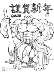 2020 anthro balls bara big_balls big_penis d_ron_r flaccid furry hyper_balls hyper_penis male male_only monochrome muscles muscular penis rat solo solo_male