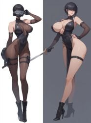 ai_generated bewitching_thighs black_hair eye_covering_bang full_body original_character short_hair shu