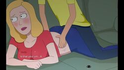 1boy 1girls adult_swim ass assjob beth_smith blonde_hair blush breasts buttjob clothed doggy_style female ferdafs hands_on_hips incest lipstick milf morty_smith mother mother_and_son penis_under_clothes rick_and_morty rick_and_morty:_a_way_back_home unseen_male_face